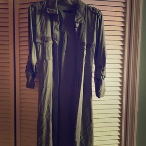 Olive button down dress w studded front pockets